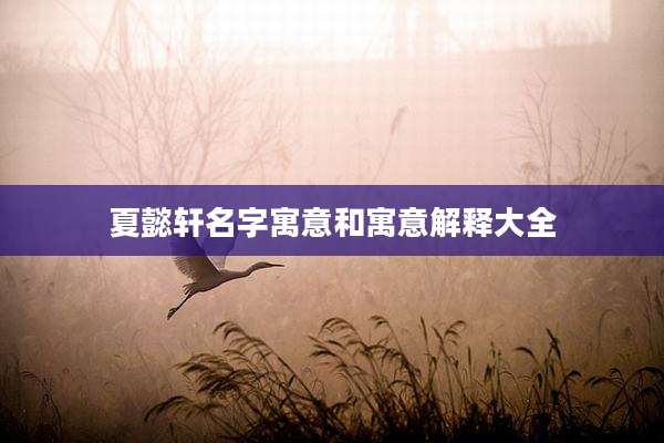 夏懿轩名字寓意和寓意解释大全