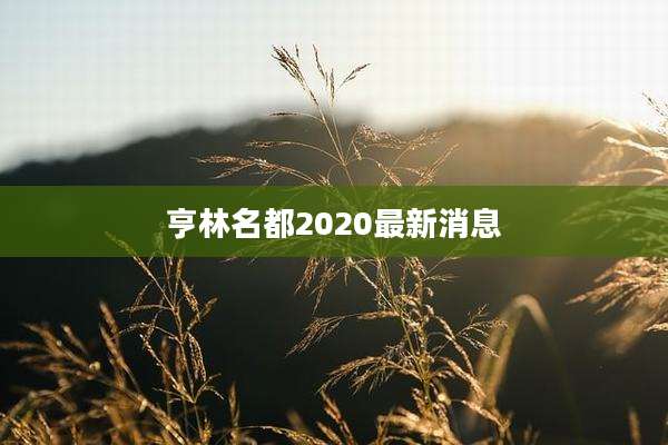 亨林名都2020最新消息