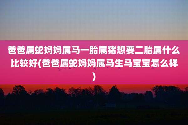 爸爸属蛇妈妈属马一胎属猪想要二胎属什么比较好(爸爸属蛇妈妈属马生马宝宝怎么样)