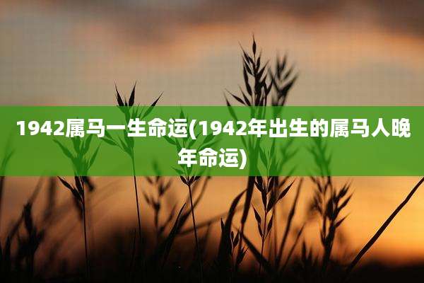 1942属马一生命运(1942年出生的属马人晚年命运)