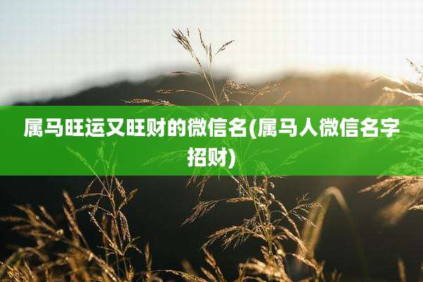 属马旺运又旺财的微信名(属马人微信名字招财)