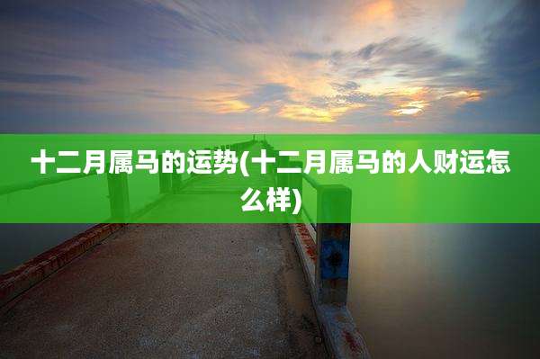 十二月属马的运势(十二月属马的人财运怎么样)