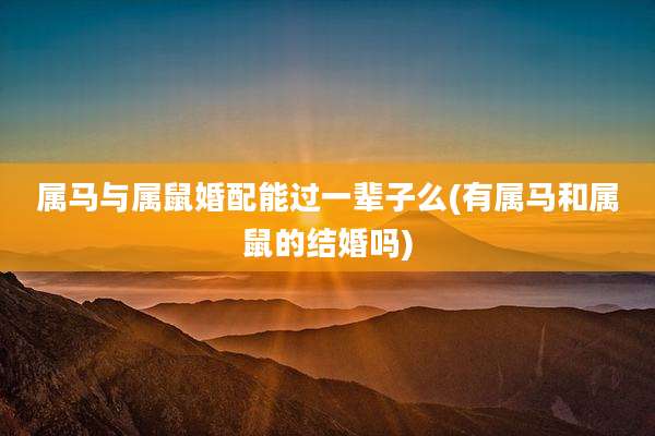 属马与属鼠婚配能过一辈子么(有属马和属鼠的结婚吗)