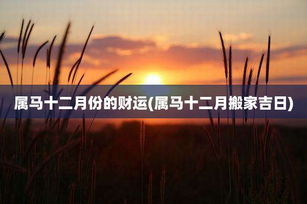 属马十二月份的财运(属马十二月搬家吉日)