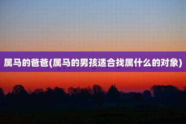属马的爸爸(属马的男孩适合找属什么的对象)