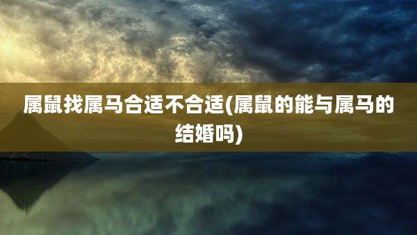 属鼠找属马合适不合适(属鼠的能与属马的结婚吗)
