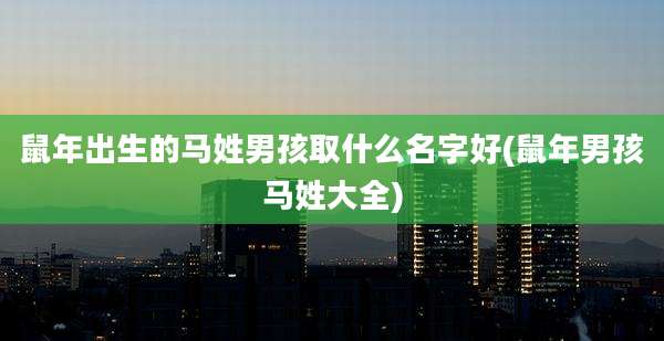 鼠年出生的马姓男孩取什么名字好(鼠年男孩马姓大全)