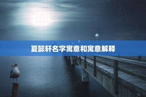 夏懿轩名字寓意和寓意解释