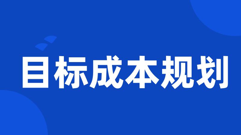 目标成本规划