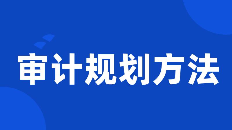 审计规划方法