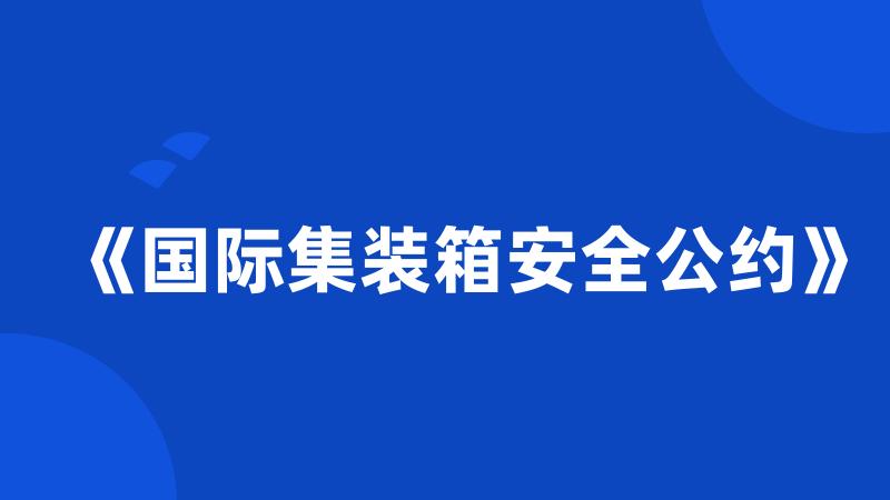 《国际集装箱安全公约》