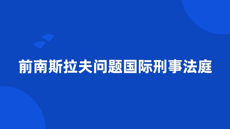 前南斯拉夫问题国际刑事法庭