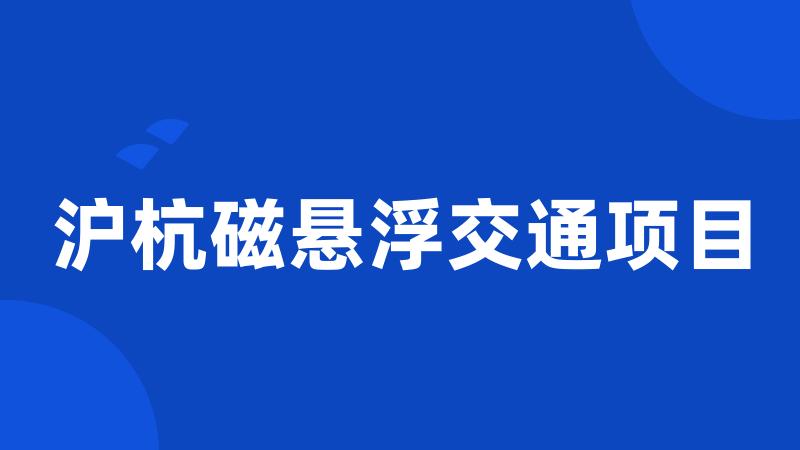 沪杭磁悬浮交通项目