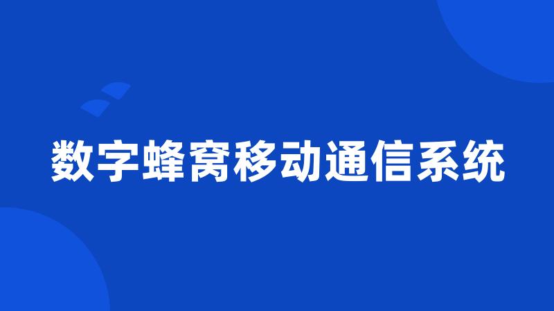 数字蜂窝移动通信系统