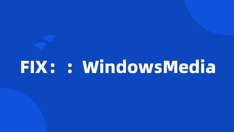 FIX：：WindowsMedia