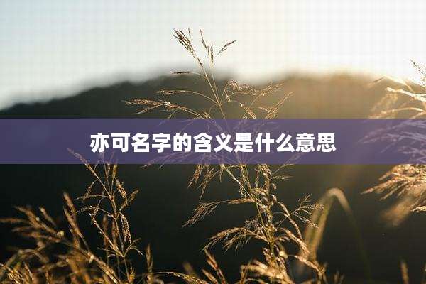 亦可名字的含义是什么意思